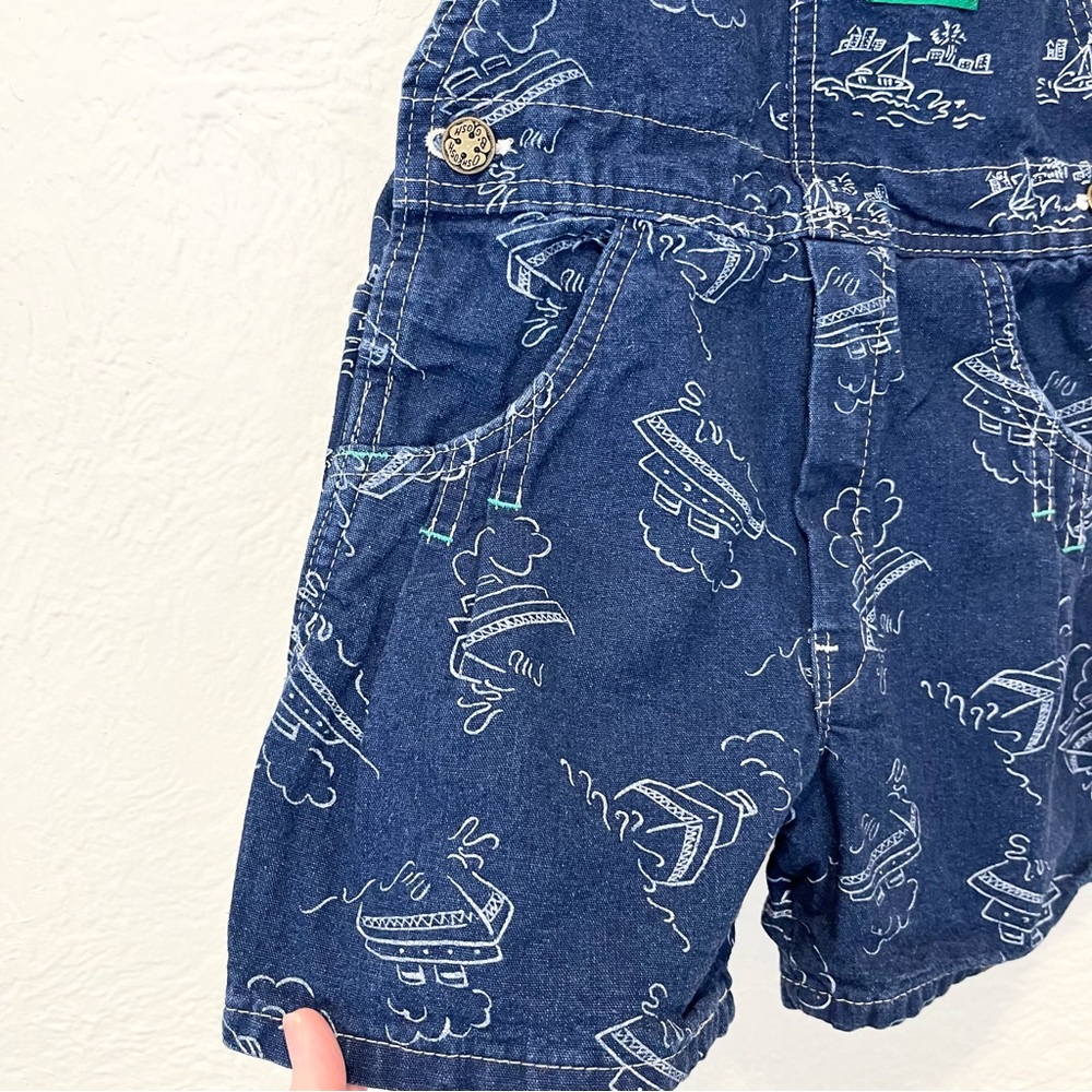 Vintage OshKosh B'gosh Overalls Denim Blue Boats 6 Toddler - Picture 4 of 11